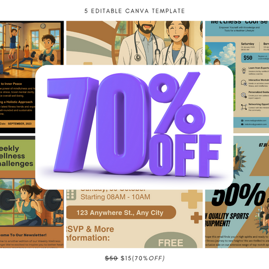 🎉Ultimate Wellness Social Media Bundle - 70% OFF! (5 Editable Canva Templates)🥳