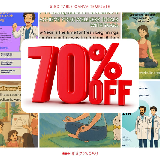 🎉Ultimate Wellness Social Media Bundle - 70% OFF! (5 Editable Canva Templates)🥳