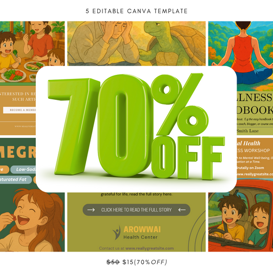🎉Ultimate Wellness Social Media Bundle - 70% OFF! (5 Editable Canva Templates)🥳
