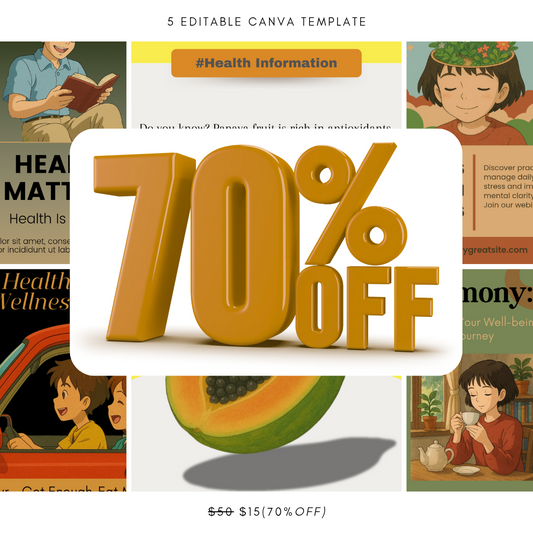 🎉Ultimate Wellness Social Media Bundle - 70% OFF! (5 Editable Canva Templates)🥳